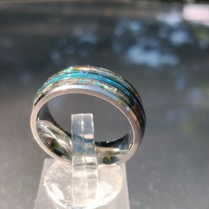 Abalone shell and tungsten steel wedding band
